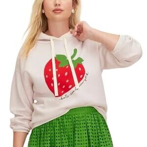 Kate Spade Target Collab Knit Strawberry Hooded Sweatshirt Soft Large Cream Red